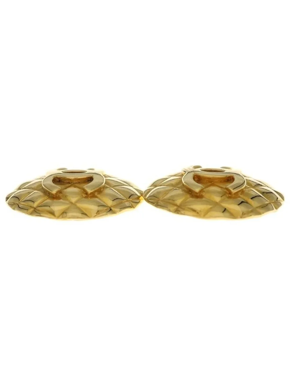 Chanel CC Logo Earrings Quilted Gold Metal
